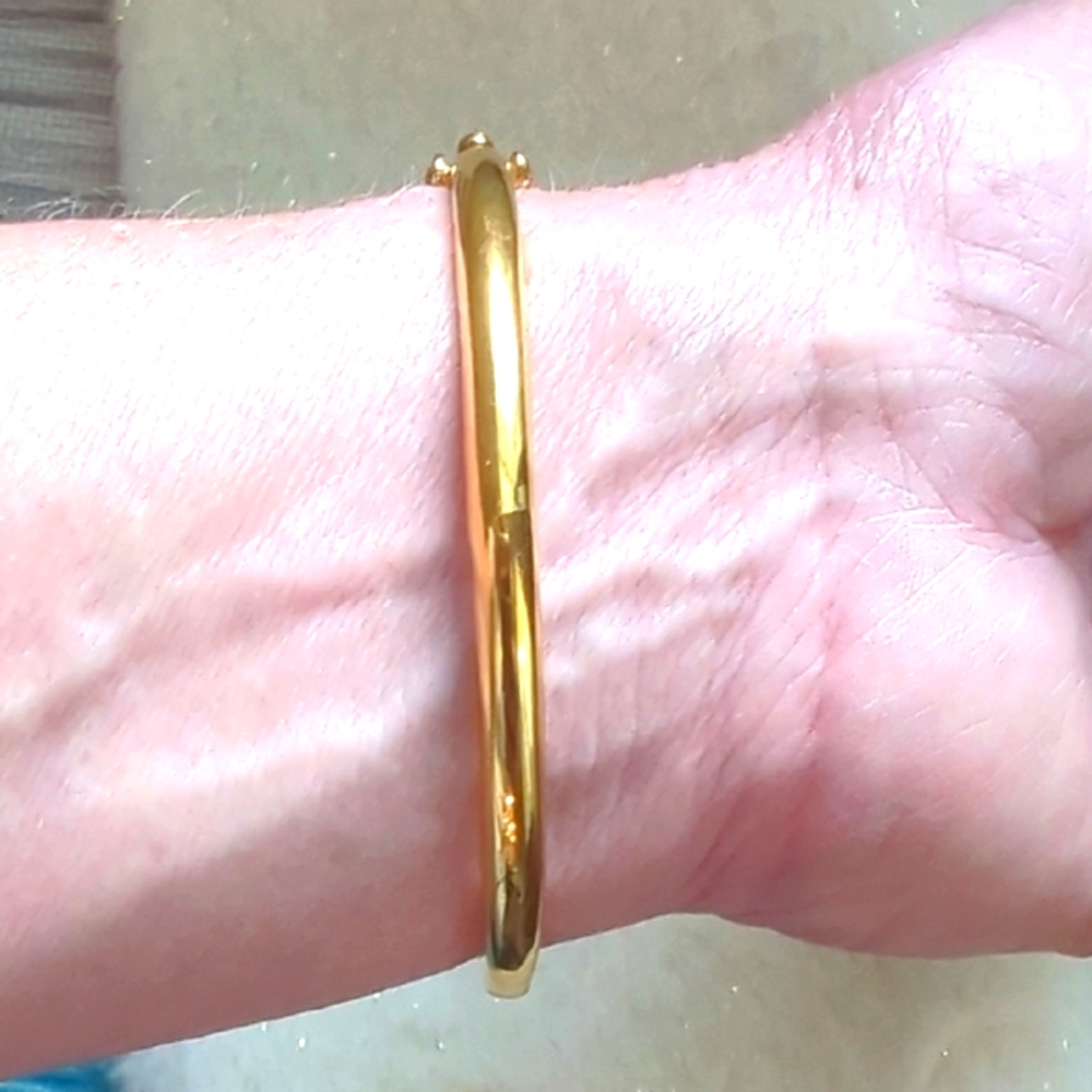 Vintage 1980s Gold Vermeil Sterling Silver Heart CZ Bangle Marked 925 Heirloom - Picture 9 of 13